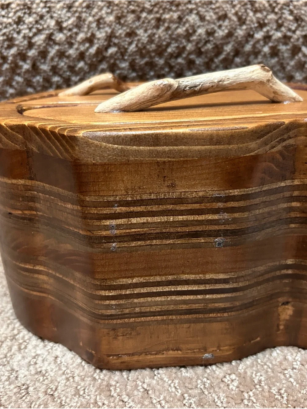 VTG  Bandsaw trinket Jewelry folk Art Box Velvet Lined Drawers Sculptural Twig